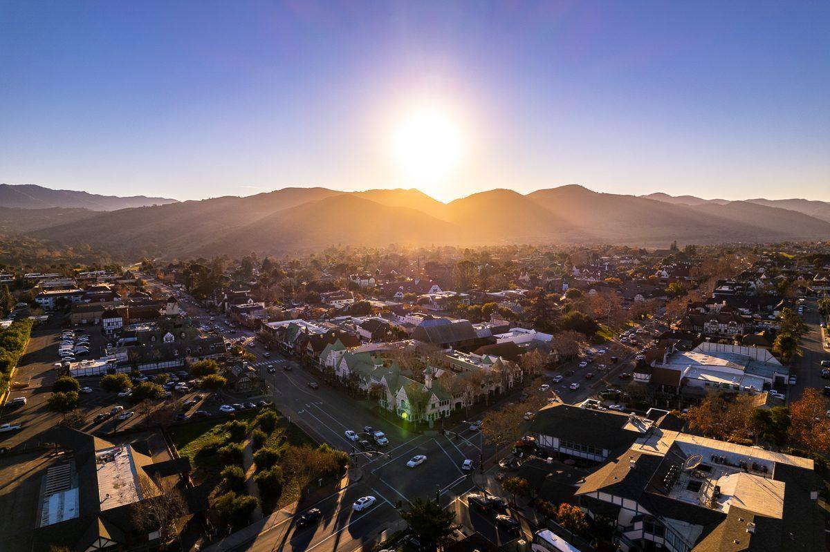 Aerial, Solvang at sunset