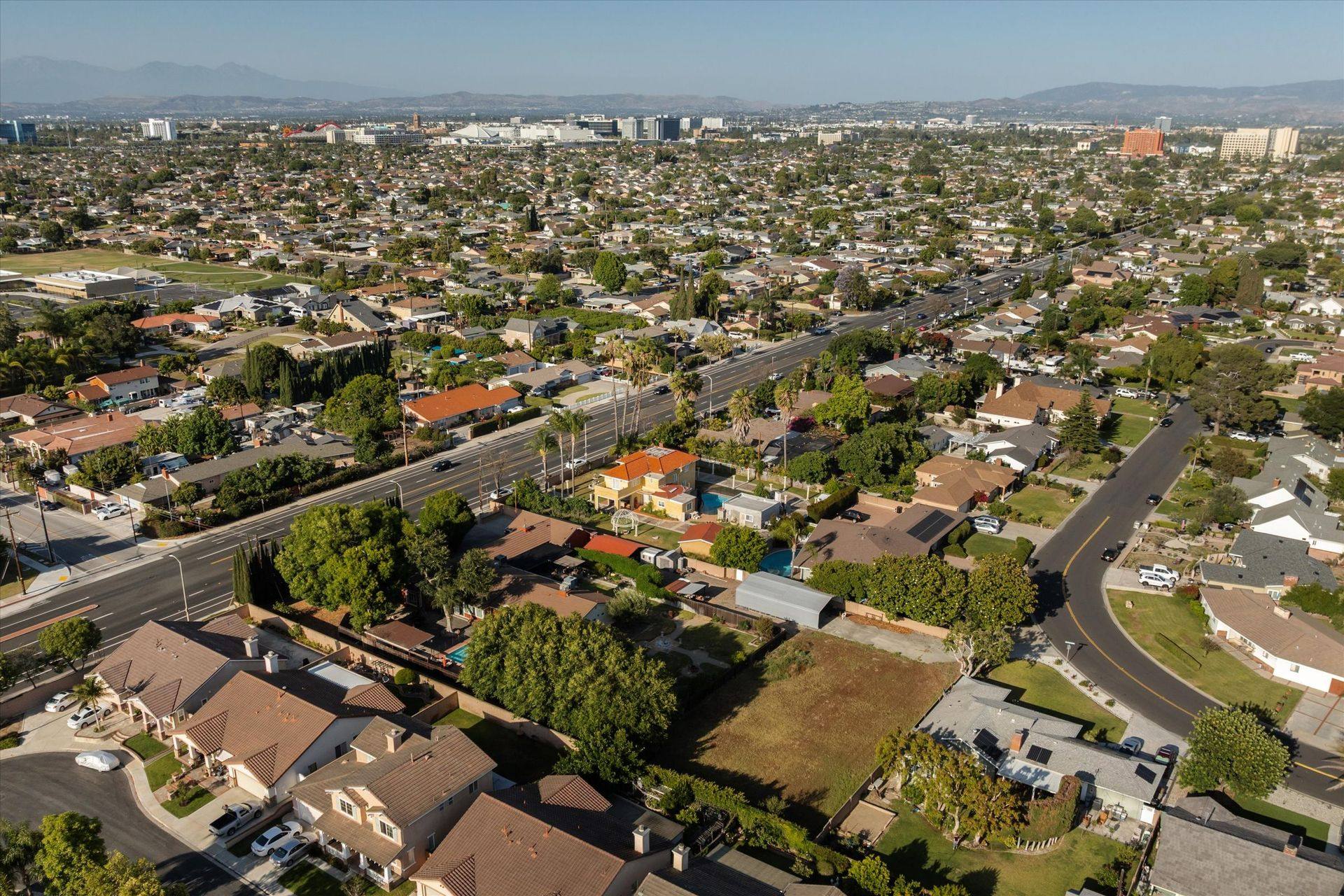 Aerial, neighborhood and hills