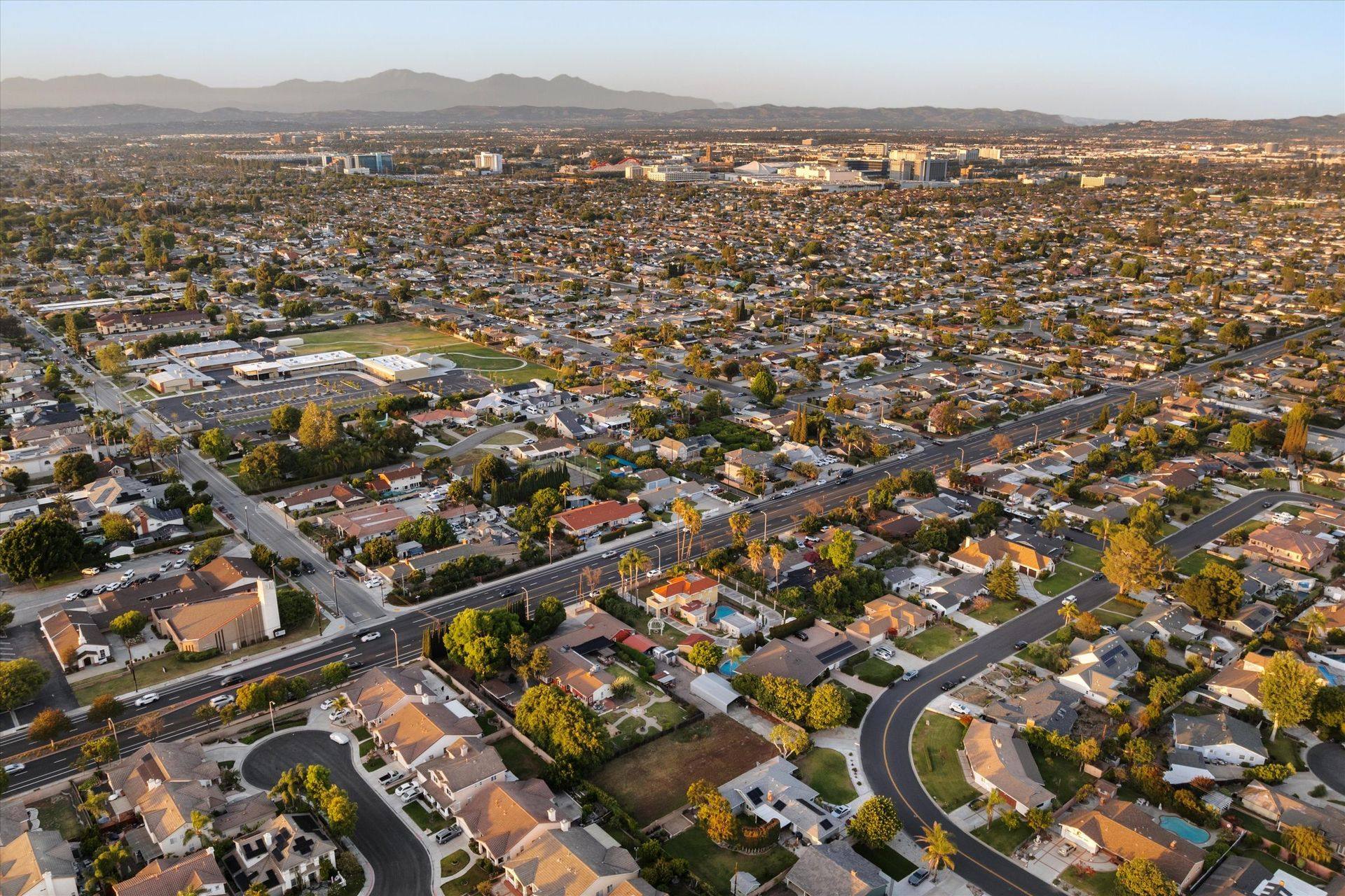 Aerial, wide to the mountains