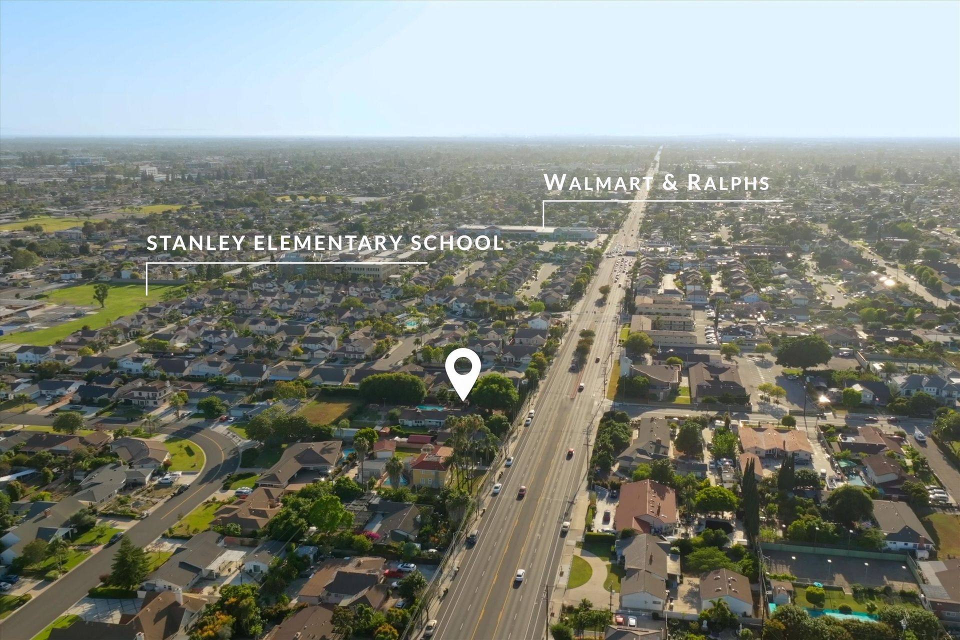 Labeled aerial, schools and retail